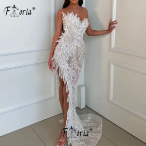 Elegant Dubai Crystals Mermaid Formal Evening Dresses Beads 3D Appliques Arabic Prom Dress Ivory Party Gowns 2025 Robe De Soiree