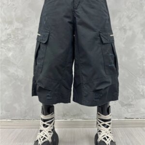 Style Retro Washed Ripped Workwear Cropped Pants Fashion Trendy Loose Casual Personality Middle Men