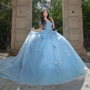 Sky Blue Princess Quinceanera Dresses Off Shoulder Applique Lace Beading Tull Corset Sweet 16 Dress Ball Gown Vestidos 15 De