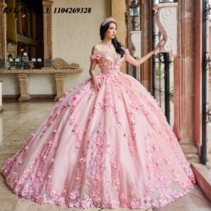 EVLAST Customized Luxury Pink 3D Floral Quinceanera Dress Ball Gown Applique Beading Corset Sweet 16 Vestidos De 15 Anos E3Q585