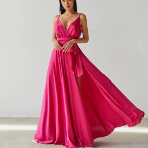 Bridesmaid Dress 2025 Cherry Red Weddding Party Dress Spaghetti Strap V-Neck A-Line Bow Sashes Open Back Floor Length Customized