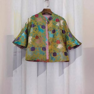 High Quality Song Dynasty Brocade Short Coat Female Vintage Silk Cape Top Double-Sided Wear Spring and Summer Half Sleeve Real