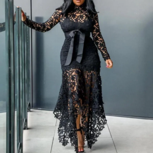 Casual Dresses Formal Dress Lace Patchwork Women Hollow Out Fishtail Hem For Wedding Elegant Long Sleeve Party Sexy Su