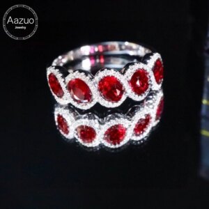 Aazuo Fine Jewerly 18K White Gold Natrual Ruby Real Diamond Classic Lines Ring Gifted For Woman Wedding Day Deluxe Banquet Party