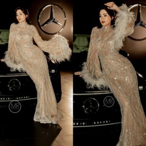 Customized Exquisite High Collar Mermaid Floor Length Evening Dresses Sequin Chiffon Customized