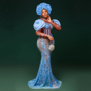 Plus Size African Blue Formal Gown Floral Lace Asoebi Wedding Party Dress Charming Nigerian Embroidery Lace Mermaid Prom Dresses