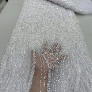 White African Beads Lace Fabric 2025 High Quality Nigerian Sequins Groom Lace French Tulle Fabric For Wedding Party Dress Sewing