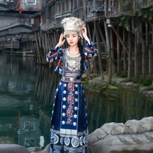 Miao Costume Female Minority Ethnic Clothes Adult Xiangxi Hmong Village Photo Trip Shoot Dong Zhuang Stage