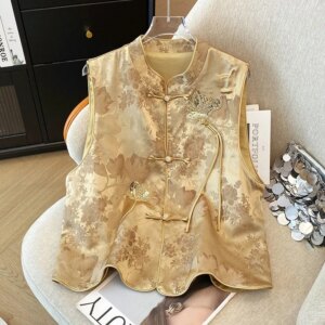 New Chinese style waistcoat thin standing collar light outside to wear coat