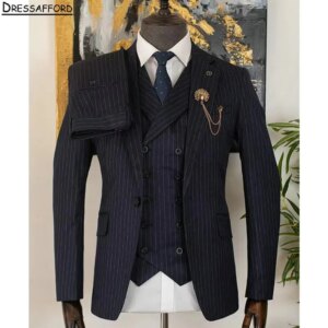 Black Stripe Men Business Formal Occasion Tuxedos Grooms Wedding Party Prom Male Suit 3 Piece Set Blazer Vest Pants