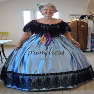 Romantic Gothic Mother Of The Bride Dress Blue And Black Victorian Period Formal Party Dress Lace Beaded Italian Renaissance