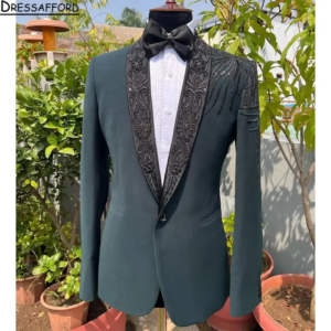 Blackish Green Blazers Men Suits Pearls Beading Fashion Banquet 2 Piece Business Jacket Pants Trousers
