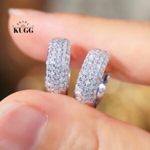KUGG 100% 18K White Gold Earrings Women 0.85carat Real Natural Diamond Hoop Earrings Shiny Classic Design High Party Jewelry