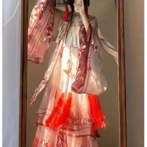 A complete set of Hanfu women with elegant and refined style featuring heavy embroidery large sleeves