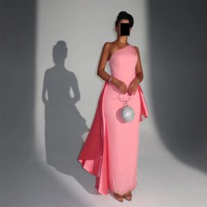 ROYET Pleat Mermaid One Shoulder Sleeveless Formal Evening Dress Ankle Length Sweep Train Elegant Long Prom Gown New 2024