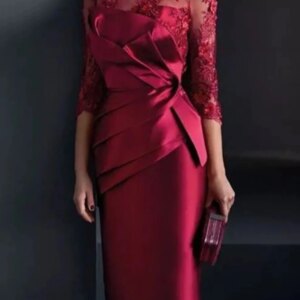 Sheath Mother of the Bride Dress Wedding Guest Elegant Illusion Neck Satin Lace Ruching Appliques 2025 Free Customized