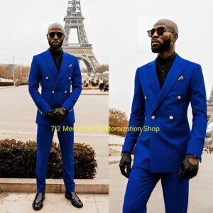 Two Pieces Unique Wedding Tuxedos Men Suits Solid Color Peaked Modern Formal Slim Two-Button Customized Fit Suit