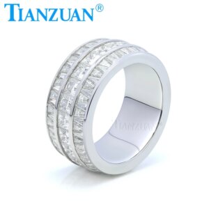 New 12.5mm Rings Band D Color VVS1 Moissanite Engagement 925 Sterling Silver Rings For Men Woman Fine Jewelry