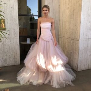 Blush Pink Strapless Formal Dress Fluffy Tiered Soft Tulle Long Prom Party Dresses 2023 vestidos de fiesta Custom