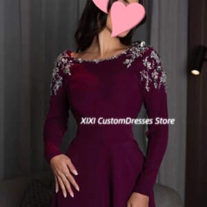 Customized فساتين للمناسبات الخاصة Scoop Neckline A-Line Floor-Length Wedding Party Dress Beadings Zipper Up Long Sleeves Prom