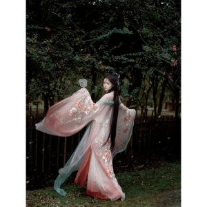 Fragrant Jade Inscription Hanfu – Women’s Tang Dynasty Hezi Skirt – Embroidered Floral One-Piece Wide Sleeve Chest-High Pleated