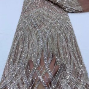Luxury Heavy beads lace fabric French Tulle Net Sequins Lace Fabric African Lace Fabric 5 Yards For Nigeria Wedding Party Dress