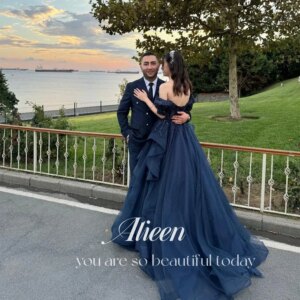 Aileen Navy Blue Off the Shoulders Shiny Customized Wedding Dress Luxury Evening Dresses 2024 Women Ball Gowns Party Gala Prom