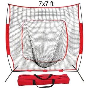 7’x7′ Baseball and Softball Batting Cage Net Baseball Net Training Equipment with Batting Tee & Hitting Cage
