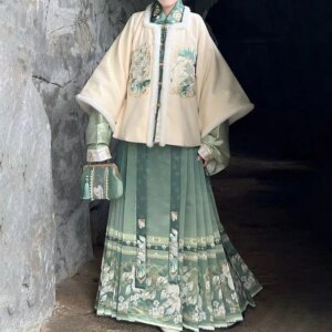 Women’s Han Chinese Clothing Ming Square Collar Coat Horse-Face Skirt Fleece Lined Padded Warm Keeping Winter