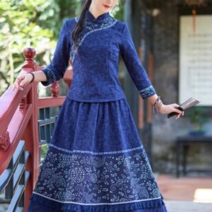 Republic of China Style Cheongsam Improved Two-Piece Women’s Clothing Slim-Fit Retro Chinese Horse-Face Skirt Matching Top Suit