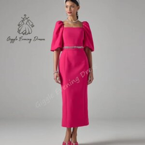 Giggle Customized Square Neckline Fashion Tiered Ruched elegant Short Sleeve Formal Saudi evening gala dress for women 2025