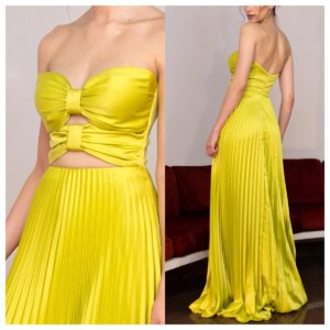 Customized  Fashion Yellow Satin Evening Dress Strapless Sleeveless Homecoming Dress Special Occasion Gowns Temperament
