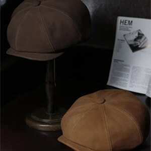 Wear a fine frosted leather octagon newsboy hat for men and women
