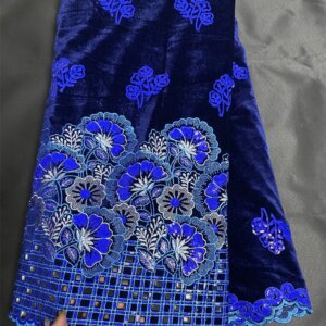 Luxury Fabric 5 Yard Promotion Nigerian Velvet Lace Fabric 2024 High Quality Lace Royal Blue Embroidered Evening Dressess A249-1