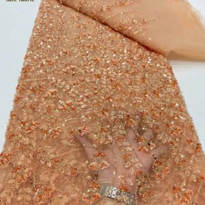 African Sequins Lace French Tulle Beades Lace Fabrics Women Fashion 5 Yards Embroidery Nigerian Lace Fabric For Wedding Party