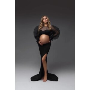 2 Piece Set Maternity Baby Shower Organza Pleated Formal Dress Photography Shooting Dress