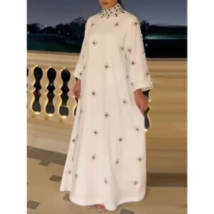 Customized Luxurious High Neck Beading Women’s Evening Dresses for Birthday Party A-line Long Sleeves Party Dresses