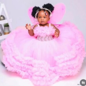 Light Pink Flower Girl Dresses Ball Gown Customized Pearls First Communion Dress Ruffles Birthday Photos Shoot Gowns for Party