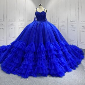 Ruffled Sweetheart Princess Blue Quinceanera Dresses 2024 Spaghetti Strap Ball Gown Girls Party Dress