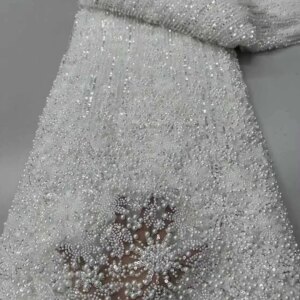 2025 New African French Nigerian High End Lace Fabric With Beads Sequins Mesh for Embroidery Wedding Party Bride Sewing Dress