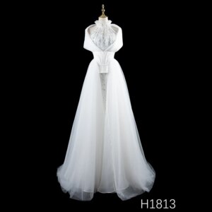 Custom Luxury Evening Dress With Detachable Shawl Train White Halter Mermaid Gown Hand Beaded For Wedding Prom Formal H1813
