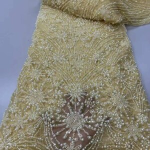 2025 New African French Nigerian High End Lace Fabric With Beads Sequins Mesh for Embroidery Wedding Party Bride Sewing Dress