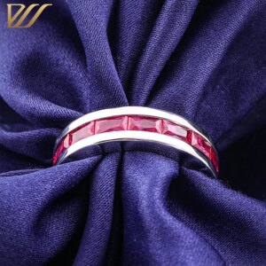 Provence 18K/14K/10K Solid Gold Full Baguette Cut Pigeon Blood Ruby Lab Grown Gems Stackable Ring Customized Gift