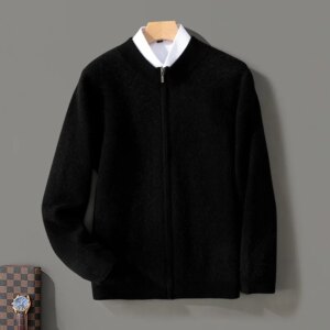 Fashion Slim Fit Knitted Cardigan Men’s Fall/Winter Solid Color Full Zip Wool Sweater Casual Jacket Knitted Cardigan Mens 2024 N