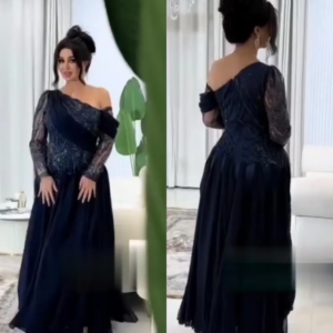 Customized A-Line Prom Dresses Ankle-Length One-Shoulder Full Sleeve Evening Gown Fashion Lace Simple Draped Party Gown