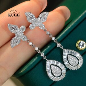 KUGG 100% 18K White Gold Earrings Romantic Gentle Style 1.0carat Real Natural Diamond Drop Earrings for Women Wedding Jewelry
