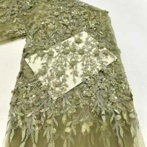 African Handmade Beads Embroidery French Tulle Lace Fabric For Party Nigerian Luxury Sequines Lace Fabric Wedding Dress Sewing