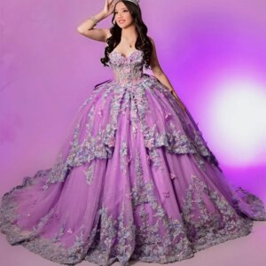 Customized Shiny Purple Off Shoulder Quinceanera Dress applique 3D flower crystal Tull Beadwork vestidos de 15 Quinceanera 