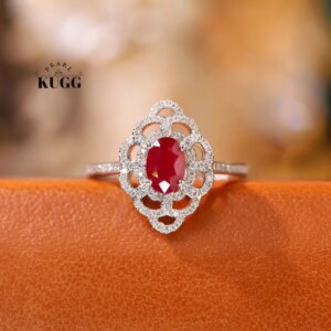 KUGG 100% 18K White Gold Rings Natural Diamond Natural Ruby Ring for Women Vintage Palace Style Anniversary Gift High Jewelry