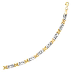 14k TwoTone Gold Fancy X Line Bracelet